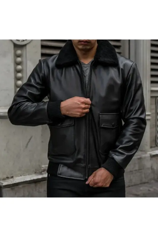 2022 Collection 1101 Men Black Genuine Leather Jacket-Black - 2
