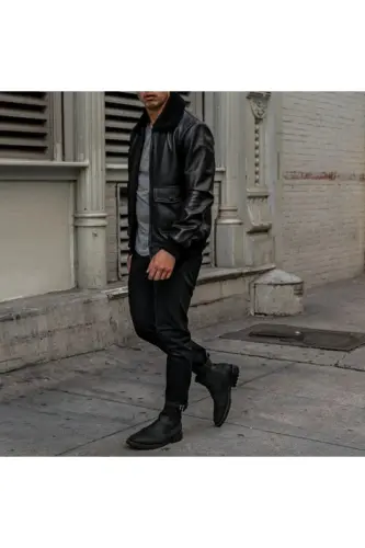 2022 Collection 1101 Men's Black Genuine Leather Jacket - Black - 3