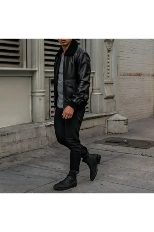 2022 Collection 1101 Men's Black Genuine Leather Jacket - Black - 3