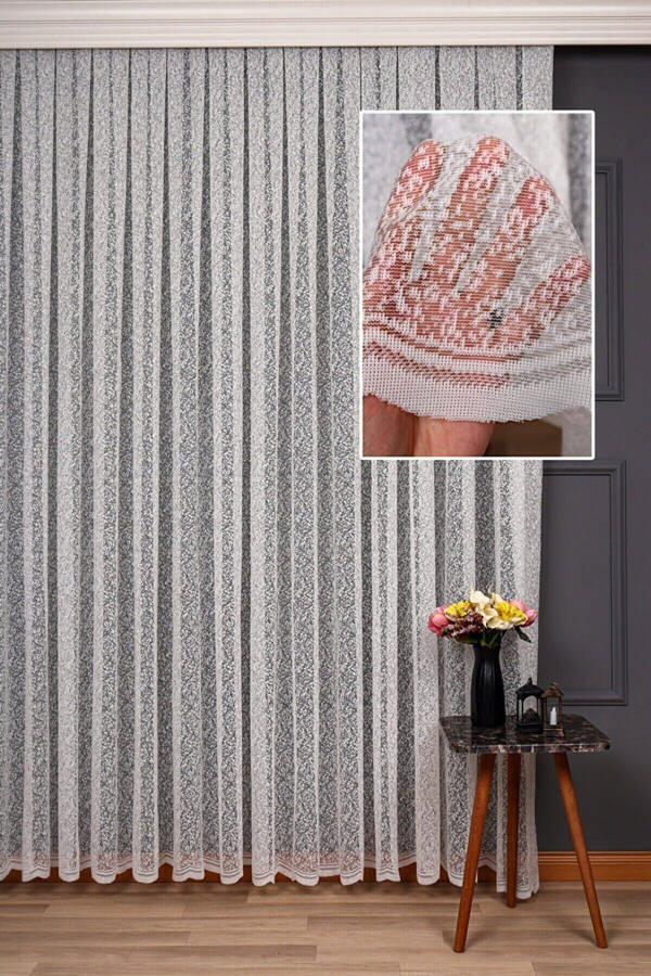 2022 Season Ironless Knit Sand Snowflake Patterned Voile Curtain 1x2 Sparse Pleated - 6