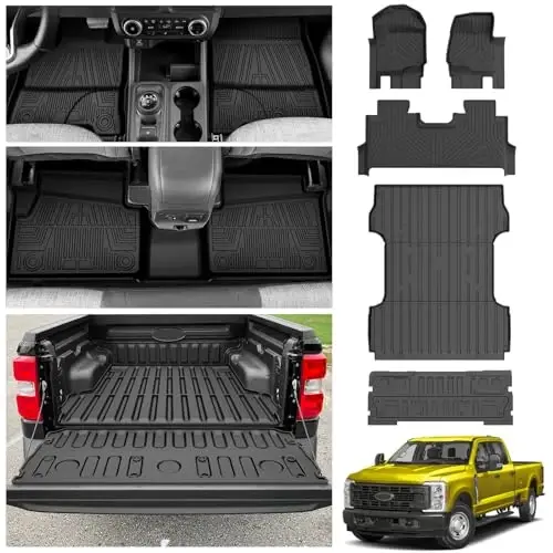 2023-2026 Ford F250/F350/F450 Super Duty Crew Cab uchun KUST To'liq To'plam Pol Tagliklari, Bort Qoplamasi bilan 6.8FT Yuk Mashinasi Yukxona Gilami Har Qanday Ob-Havo F250 Aksessuarlari TPE Kauchuk Ko'tarilgan Qirra - 1