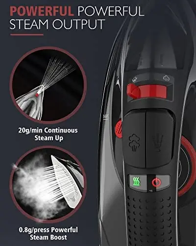 [2023 UPGRADE] OMAIGA Cordless Iron, 1500W Cordless Iron with Steam for Clothes with 11.84oz Water Tank, Anti Drip Iron Cordless with Ceramic Soleplate, Iron for Clothes with 3 Temperature Settings-BLACK - 3