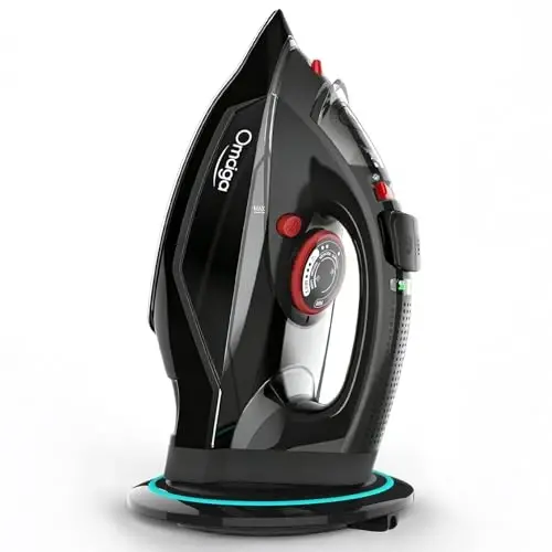 OMAIGA Cordless Iron for Clothes, 1500W Fast-Heating Steam Iron with Non-Stick Ceramic Soleplate,Burst of Steam for Clothes, Auto Shut Off, Self-Clean,3 Temperature Settings, 11.84oz Water Tank, Black 