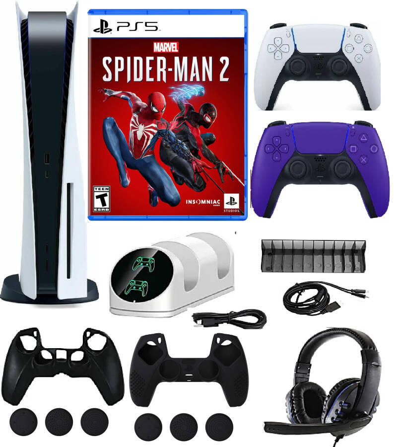 2023'ün En Yeni PlayStation_PS5 Oyun Konsolu 1TB SSD Disk Sürümü Marvel's Spider-Man 2 / Bir Ek Kablosuz Kumanda/ 17'si 1 Arada Aksesuar Seti - 1