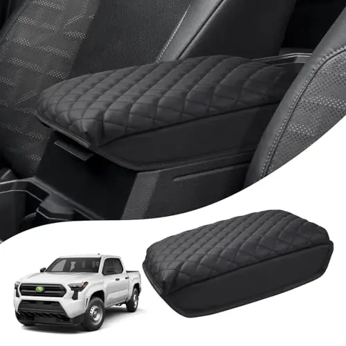 Autorder Center Console Cover for 2024 2025 2026 Toyota Tacoma Accessories Armrest Cover Anti-Scratch Middle Console Pad Leather Armrest Cushion Protector Black - AUTORDER