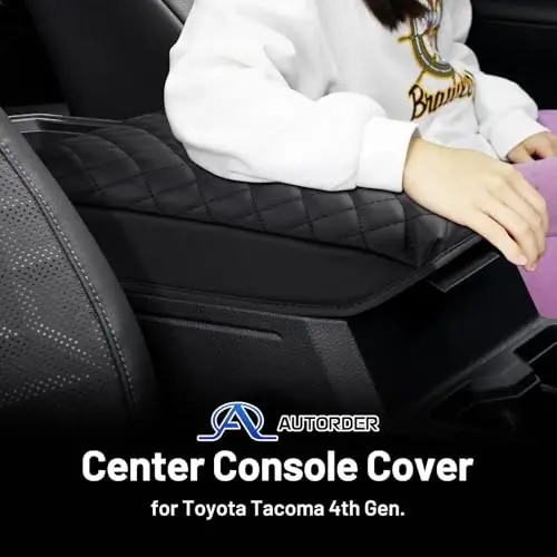 Autorder Center Console Cover for 2024 2025 2026 Toyota Tacoma Accessories Armrest Cover Anti-Scratch Middle Console Pad Leather Armrest Cushion Protector Black - 2
