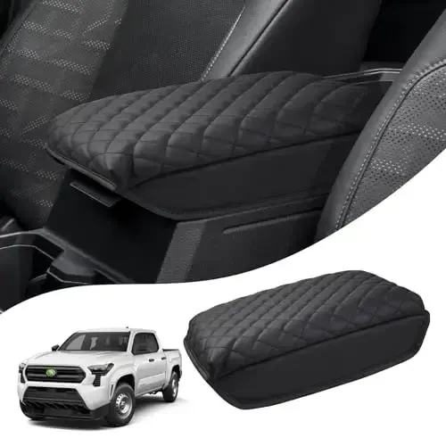 Autorder Center Console Cover for 2024 2025 2026 Toyota Tacoma Accessories Armrest Cover Anti-Scratch Middle Console Pad Leather Armrest Cushion Protector Black - 1