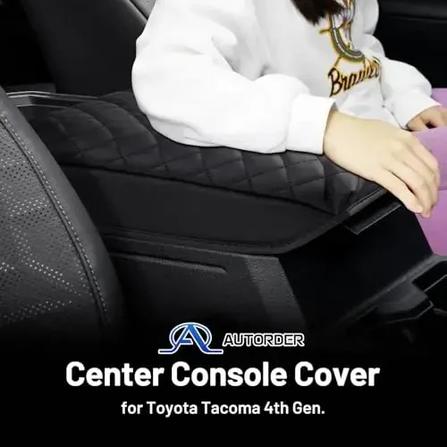 Autorder Center Console Cover for 2024 2025 2026 Toyota Tacoma Accessories Armrest Cover Anti-Scratch Middle Console Pad Leather Armrest Cushion Protector Black - 2