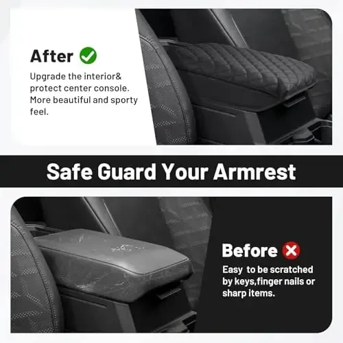 Autorder Center Console Cover for 2024 2025 2026 Toyota Tacoma Accessories Armrest Cover Anti-Scratch Middle Console Pad Leather Armrest Cushion Protector Black - 6