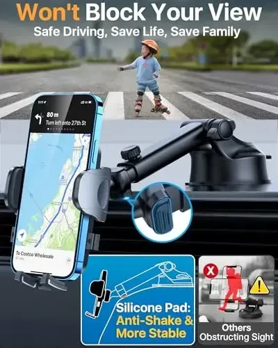 2025 Ultimate Car Phone Mount【98+LBS Strongest Suction & Military-Grade】【Patent & Safety Certs】 Cell Phone Holder Truck Stand for Dashboard Windshield Vent for iPhone 15 Pro Max 14 Samsung,Dark Grey 