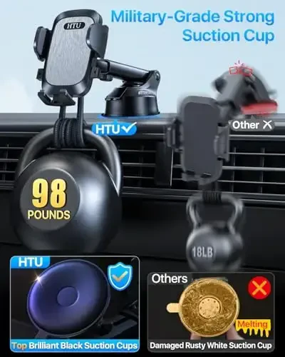 2024 Ultimate Car Phone Mount 【80+LBS Strongest Suction & Military-Grade】【Patent & Safety Certs】 Cell Phone Holder Truck Stand for Dashboard Windshield Vent for iPhone 15 Pro Max 14 13 (Dark Grey) - 5