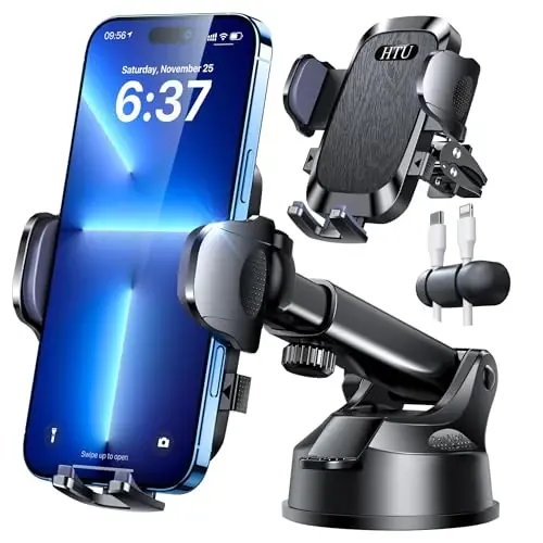 2024 Ultimate Car Phone Mount 【80+LBS Strongest Suction & Military-Grade】【Patent & Safety Certs】 Cell Phone Holder Truck Stand for Dashboard Windshield Vent for iPhone 15 Pro Max 14 13 Samsung, Black - HTU