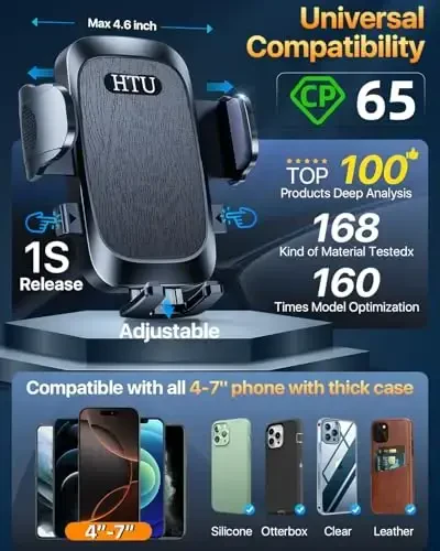 2024 Ultimate Car Phone Mount 【80+LBS Strongest Suction & Military-Grade】【Patent & Safety Certs】 Cell Phone Holder Truck Stand for Dashboard Windshield Vent for iPhone 15 Pro Max 14 13 Samsung, Black - 2