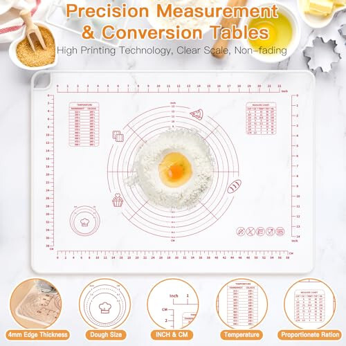 2024 Upgrade Silicone Baking Pastry Mat with Cutter, 4mm High Edge & Non-slip & Non-stick Dough Rolling Kneading Mat, Fondant/Crust Mat, Kitchen Counter Mat, Sourdough Bread Making Tool (19.68