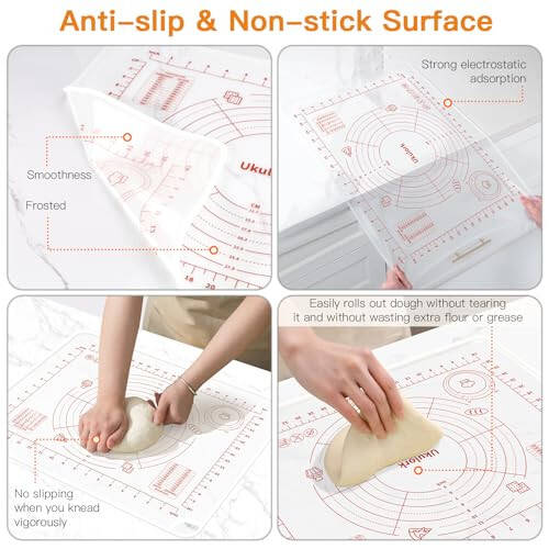 2024 Upgrade Silicone Baking Pastry Mat with Cutter, 4mm High Edge & Non-slip & Non-stick Dough Rolling Kneading Mat, Fondant/Crust Mat, Kitchen Counter Mat, Sourdough Bread Making Tool (19.68