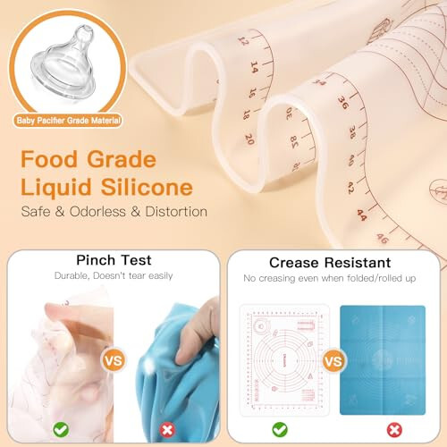 2024 Upgrade Silicone Baking Pastry Mat with Cutter, 4mm High Edge & Non-slip & Non-stick Dough Rolling Kneading Mat, Fondant/Crust Mat, Kitchen Counter Mat, Sourdough Bread Making Tool (19.68