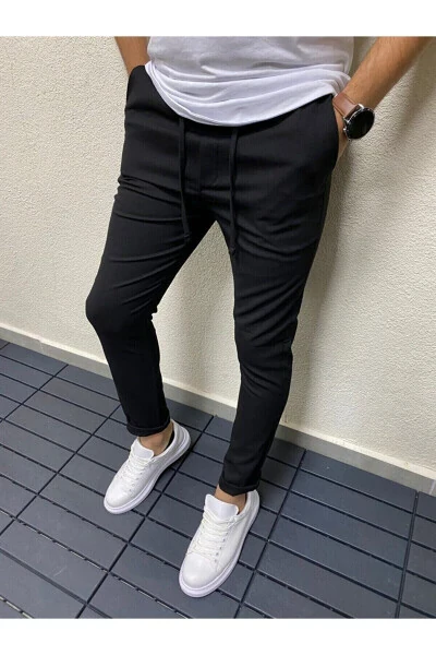 2024 Yeni sezon Lastikli Yazlık Jogger Pantolon-SIMSIYAH - 2