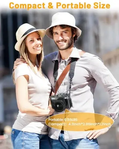 2024-yilgi yangilangan VJIANGER raqamli kamerasi, 4K 56MP fotosuratga olish uchun, YouTube uchun vlog kamerasi Wi-Fi, 180° buriluvchi ekran, 16X raqamli zum, 52mm linza, 2 batareya, 32GB Micro SD karta (qora) - 6