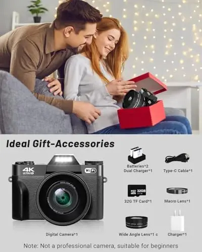 2024 Upgrade VJIANGER Digital Camera for Photography Vlogging Camera for YouTube with WiFi, 180° Flip Screen, 16X Digital Zoom, 52mm Lens, 2 Batteries, 32GB Micro SD Card(Black) - 3