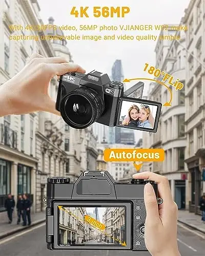 2024 Upgrade VJIANGER Digital Camera for Photography Vlogging Camera for YouTube with WiFi, 180° Flip Screen, 16X Digital Zoom, 52mm Lens, 2 Batteries, 32GB Micro SD Card(Black) - 4