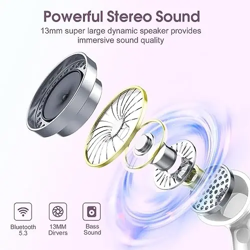 2025 Bluetooth 5.3 Headphones Wireless Earbuds HiFi Stereo, 40H Playtime in-Ear Earbud, Bluetooth Earbuds with LED Power Display, IP7 Waterproof Wireless Earphones Sport Headset for Android iOS - 2