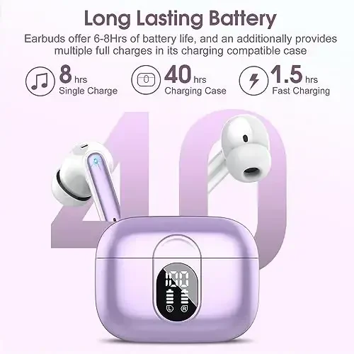 2025 Bluetooth 5.3 Headphones Wireless Earbuds HiFi Stereo, 40H Playtime in-Ear Earbud, Bluetooth Earbuds with LED Power Display, IP7 Waterproof Wireless Earphones Sport Headset for Android iOS - 4