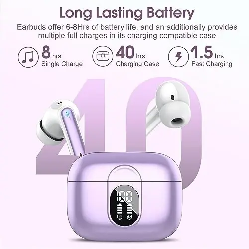 2025 Bluetooth 5.3 Quloqchinlari Simsiz Quloqchinlar HiFi Stereo, 40H O'yin Vaqti Quloq ichidagi Quloqchin, LED Quvvat Displeyli Bluetooth Quloqchinlar, Android iOS uchun IP7 Suvga chidamli Simsiz Eshitish vositasi Sport Garniturasi - 4