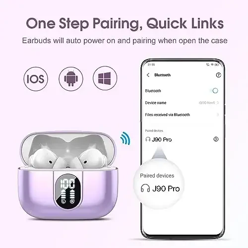 2025 Bluetooth 5.3 Quloqchinlari Simsiz Quloqchinlar HiFi Stereo, 40H O'yin Vaqti Quloq ichidagi Quloqchin, LED Quvvat Displeyli Bluetooth Quloqchinlar, Android iOS uchun IP7 Suvga chidamli Simsiz Eshitish vositasi Sport Garniturasi - 6