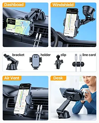 2025 Ultimate Car Phone Mount【80+LBS Strongest Suction & Military-Grade】【Patent & Safety Certs】 Cell Phone Holder Truck Stand for Dashboard Windshield Vent for iPhone 16 Pro Max 15 14 (Dark Blue) - HTU (1)
