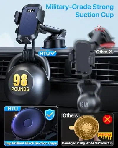 2025 Ultimate Car Phone Mount【80+LBS Strongest Suction & Military-Grade】【Patent & Safety Certs】 Cell Phone Holder Truck Stand for Dashboard Windshield Vent for iPhone 16 Pro Max 15 14 (Dark Blue) - 6