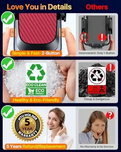 2026 𝗡𝗲𝘄𝗲𝘀𝘁 Best Car Phone Holder【Ultimate 5-in-1 & Upgraded 100+LBS Strongest Suction】【True Military-Grade & Safety Cert】360° Windshield Dashboard Vent Mount for iPhone Android & Truck, Red - 4