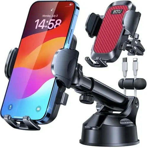 2026 𝗡𝗲𝘄𝗲𝘀𝘁 Best Car Phone Holder【Ultimate 5-in-1 & Upgraded 100+LBS Strongest Suction】【True Military-Grade & Safety Cert】360° Windshield Dashboard Vent Mount for iPhone Android & Truck, Red 