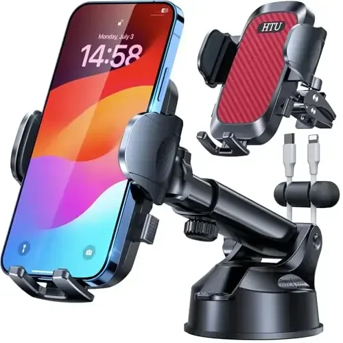 2026 𝗡𝗲𝘄𝗲𝘀𝘁 Best Car Phone Holder【Ultimate 5-in-1 & Upgraded 100+LBS Strongest Suction】【True Military-Grade & Safety Cert】360° Windshield Dashboard Vent Mount for iPhone Android & Truck, Red - 1
