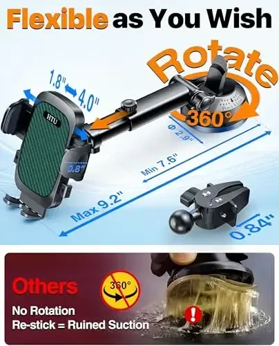 2026 𝗡𝗲𝘄𝗲𝘀𝘁 Best Car Phone Holder【Ultimate 5-in-1 & Upgraded 100+LBS Strongest Suction】【True Military-Grade & Safety Cert】360° Windshield Dashboard Vent Mount for iPhone Android & Truck, Green - 3