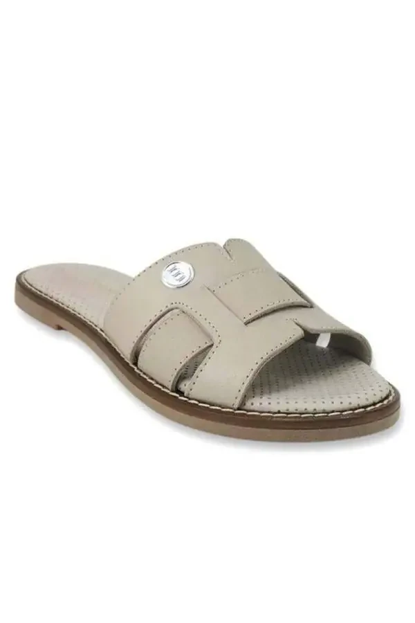 2050 Genuine Leather Women's Everyday Slippers - Beige - 1