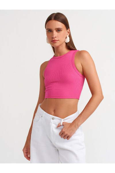 20820 Dikiş Efektli Crop Top-Fuşya-Fuşya - 9