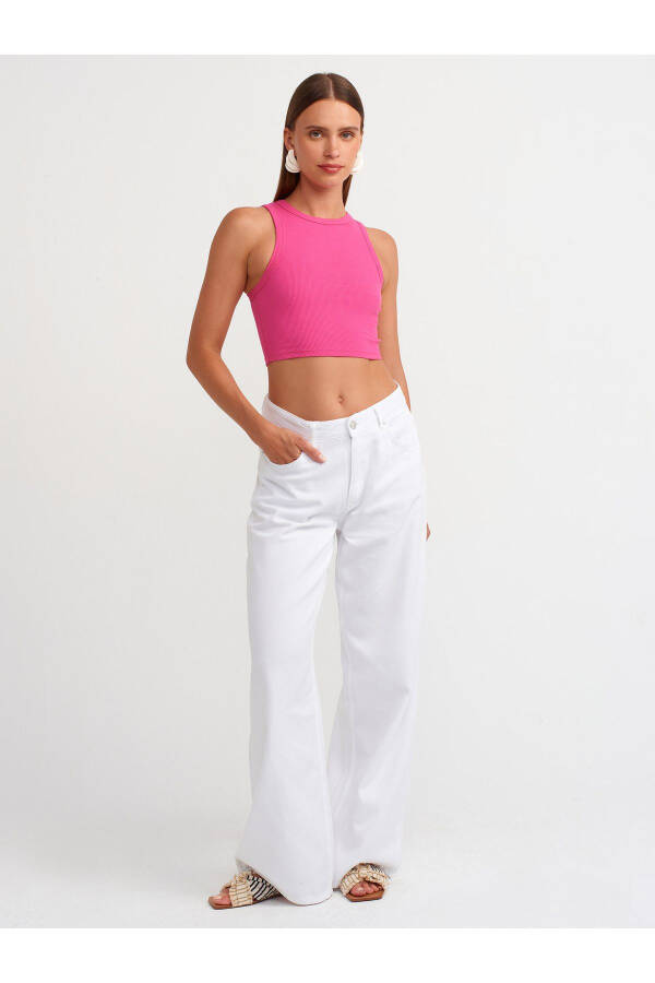 20820 Dikiş Efektli Crop Top-Fuşya-Fuşya - 11