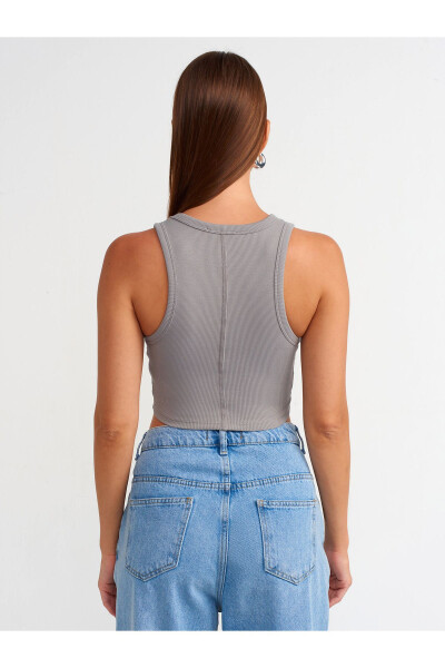 20820 Dikiş Efektli Crop Top-Gri-Gri - 6