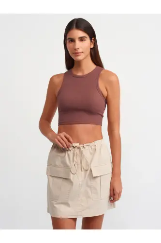 20820 Dikiş Efektli Crop Top-Kahve-Kahve 