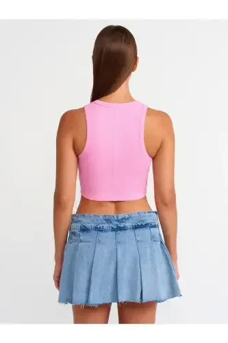 20820 Dikiş Efektli Crop Top-Pembe-Pembe - 2