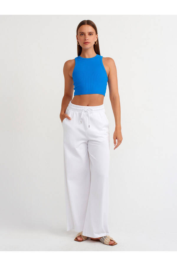 20820 Dikiş Efektli Crop Top-Saks-Saks - 11