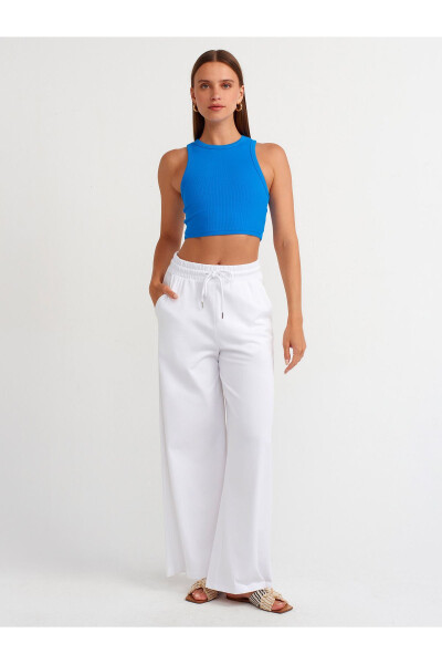 20820 Dikiş Efektli Crop Top-Saks-Saks - 3