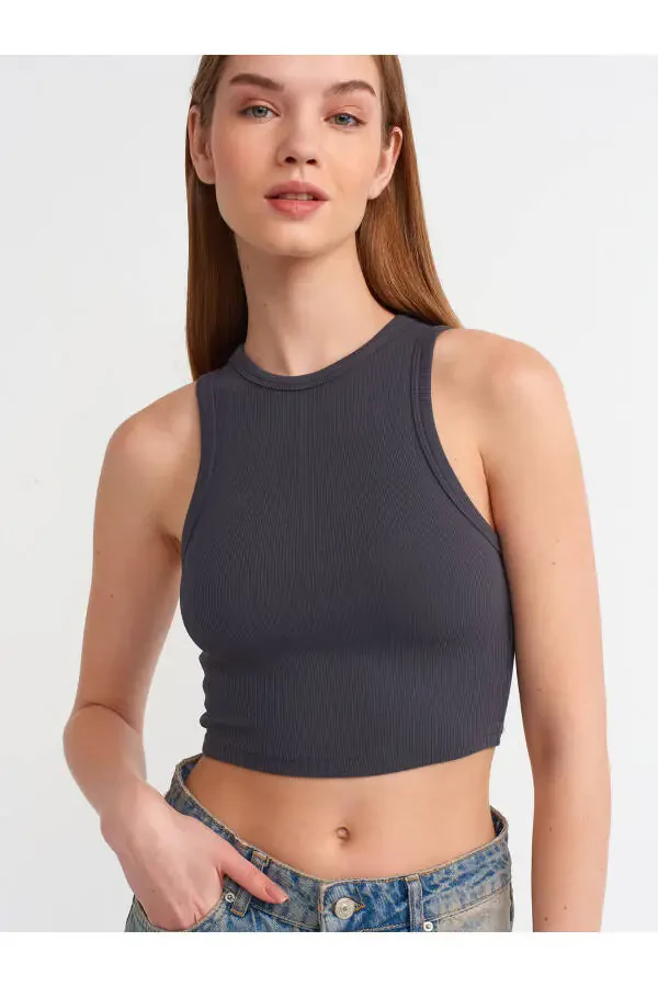 20820 Stitch Detail Crop Top - Anthracite - 12