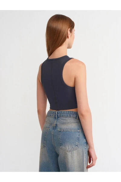 20820 Stitch Detail Crop Top - Anthracite - DILVIN (1)