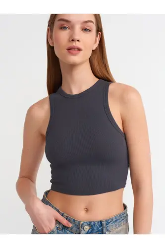 20820 Stitch Detail Crop Top - Anthracite - 3