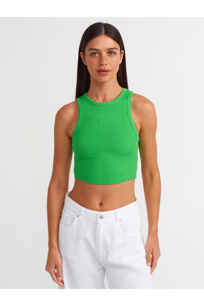 20820 Stitch Detail Crop Top - Green - 13