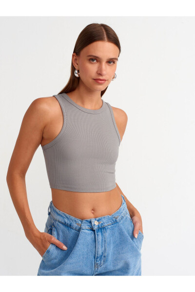 20820 Stitch Detail Crop Top - Grey 