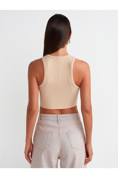 20820 Stitch Detail Crop Top - Light Beige - 6