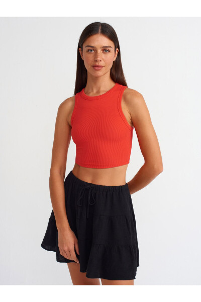 20820 Stitch Effect Crop Top - K.Red 