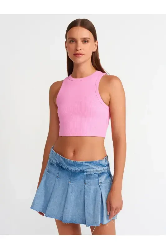 20820 Stitch Effect Crop Top-Pink-Pink - DILVIN